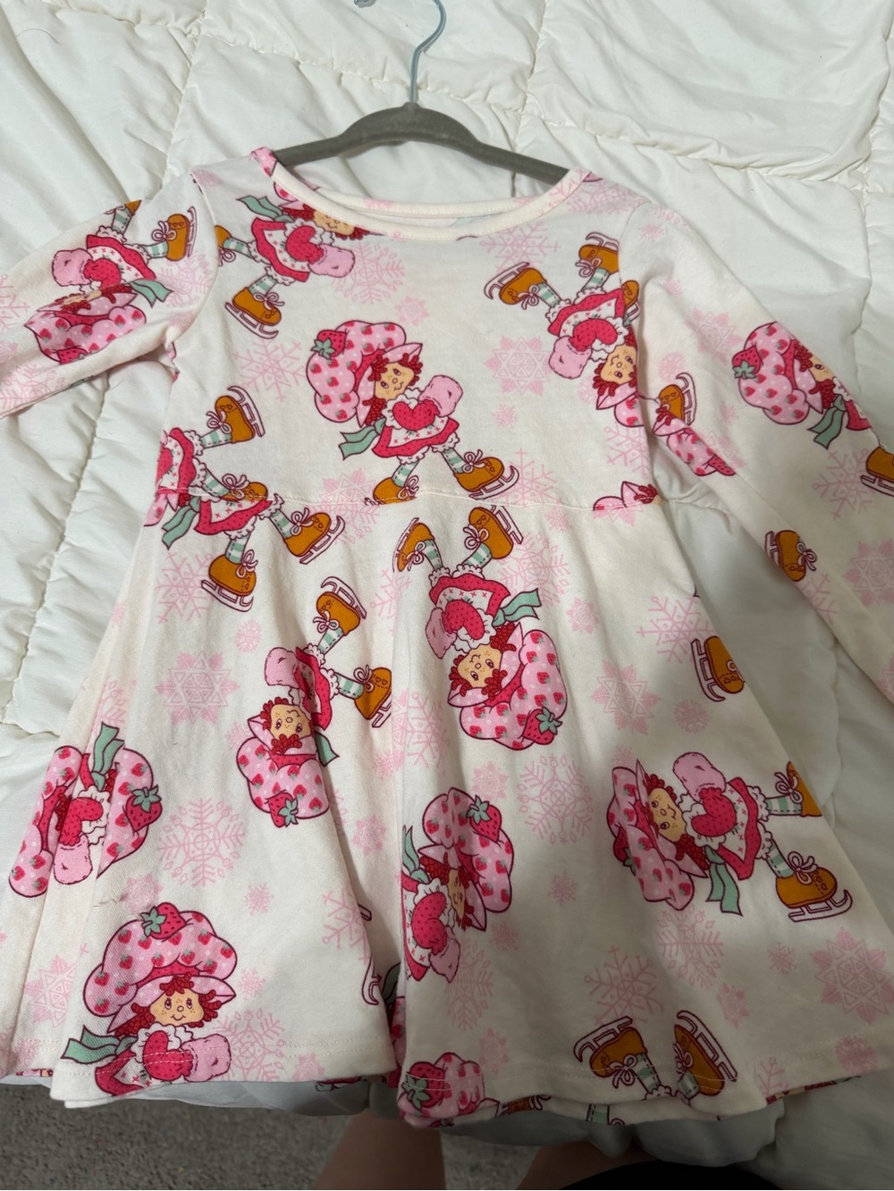 Girls Pink Strawberry Character Long-Sleeve Pajama Dress